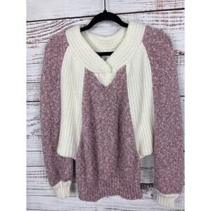 Womens VTG 90s Toujours Purple Cream Chunky Dolman Sleeve V Neck Sweater Sz M